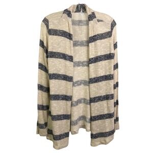 Three Dots Women's Cardigan Sweater Beige Gray Striped Long Sleeve Open Front XS